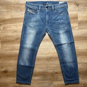Diesel Thavar Jeans Men 31x25 Blue Slim Skinny Medium Wash Faded 0802H (Hemmed)
